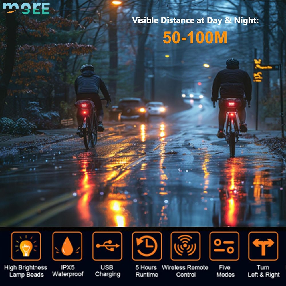 SeeMore Brand Waterproof Night Bike Accessories Rechargeable Rear Riding Bike Turn Signals Lights
