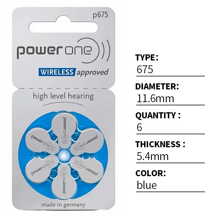 Power One Strip Zinc Air Mercury-Free Hearing Aid Batteries in Sizes 675/312/10A/13A Varta Brand Hearing Aids Battery