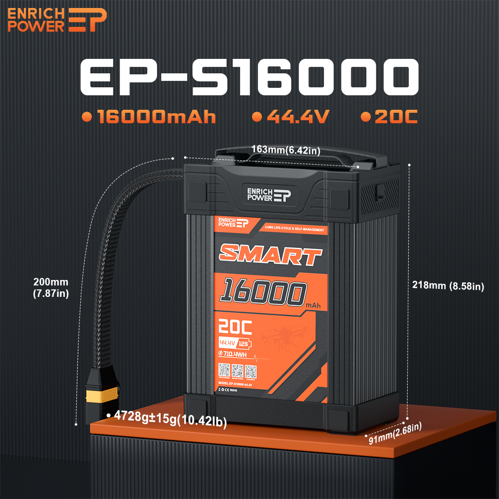Bluetooth Smart LIPO Battery Drone 12S 16000mAh BMS 2.0 APP Function Warning Balance Storage