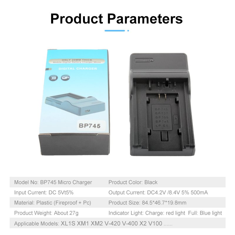 BP-745 BP745 Battery Charger BP718 BP727 BP709 BP745 USB Charger for Canon XL1S XM1 XM2 V-420 V-400 X2 V100 Cameras