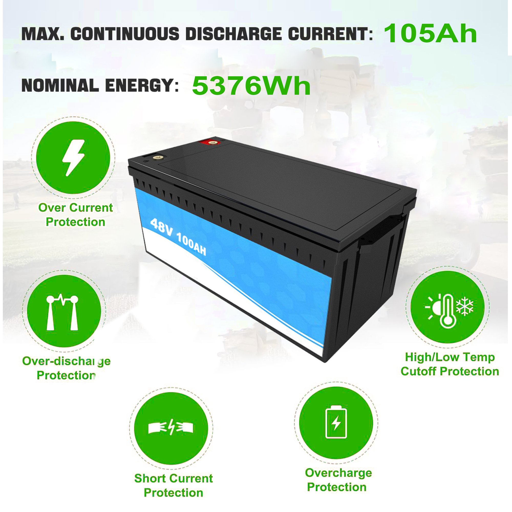 Yuhao 48V 51.2V LiFePo4 Golf Cart Batteries Electric LFP 100ah 105ah 135ah Lithium Ion Battery Pack