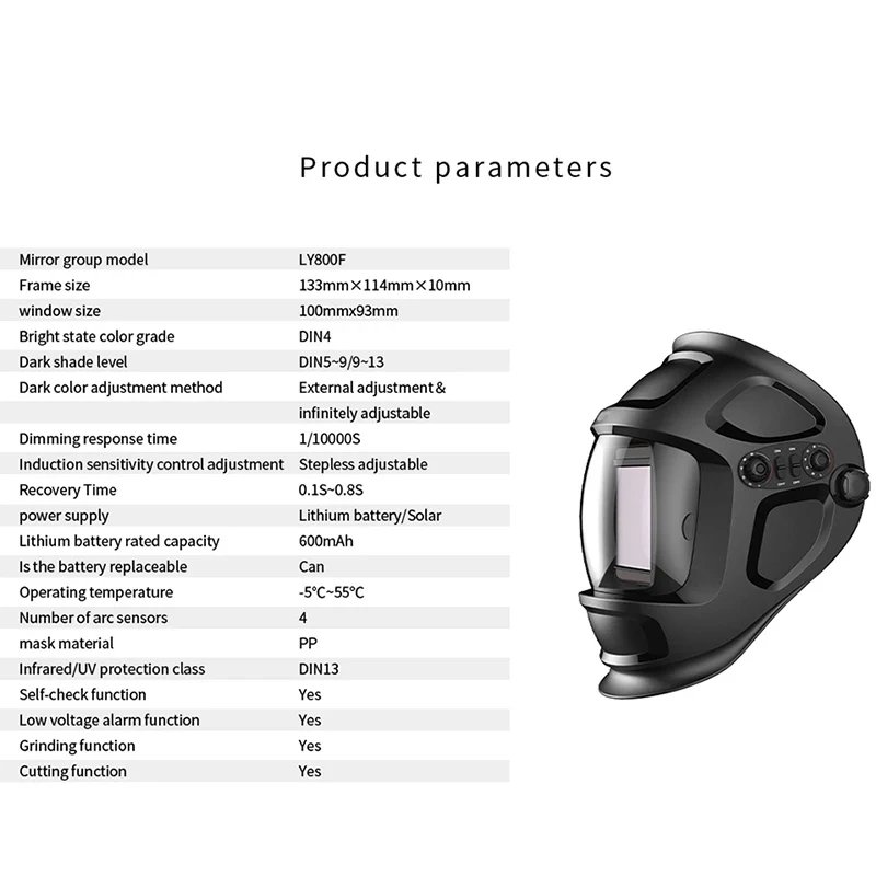 Solar Auto Dimming Electric True Color Welding Mask Helmet Welder Cap Welding Cap Protection Piece Large Window