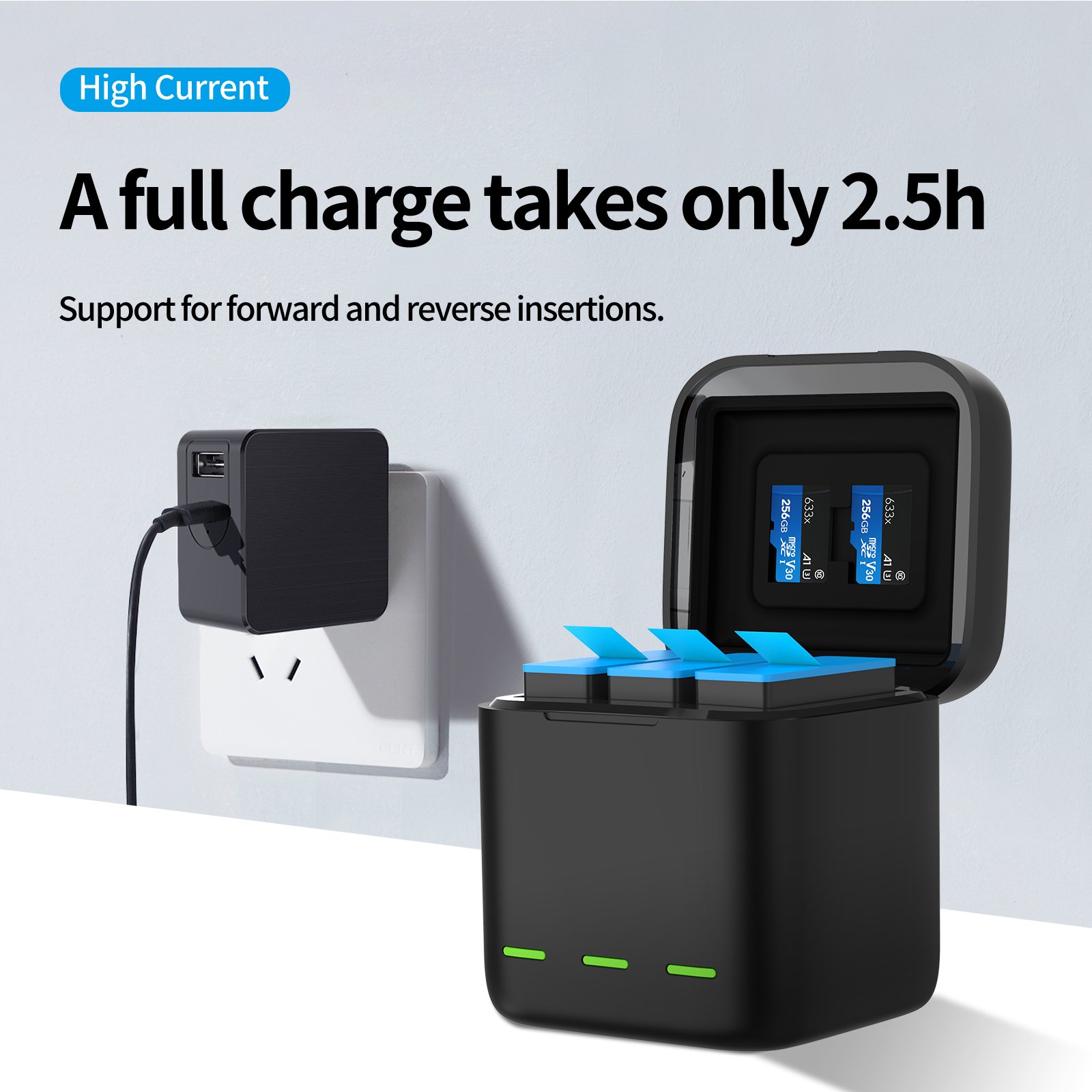 For GoPro Hero 11 Accessories Telesin Triple Storage Battery Charger Box for GoPro Hero 11/10/9 Cameras