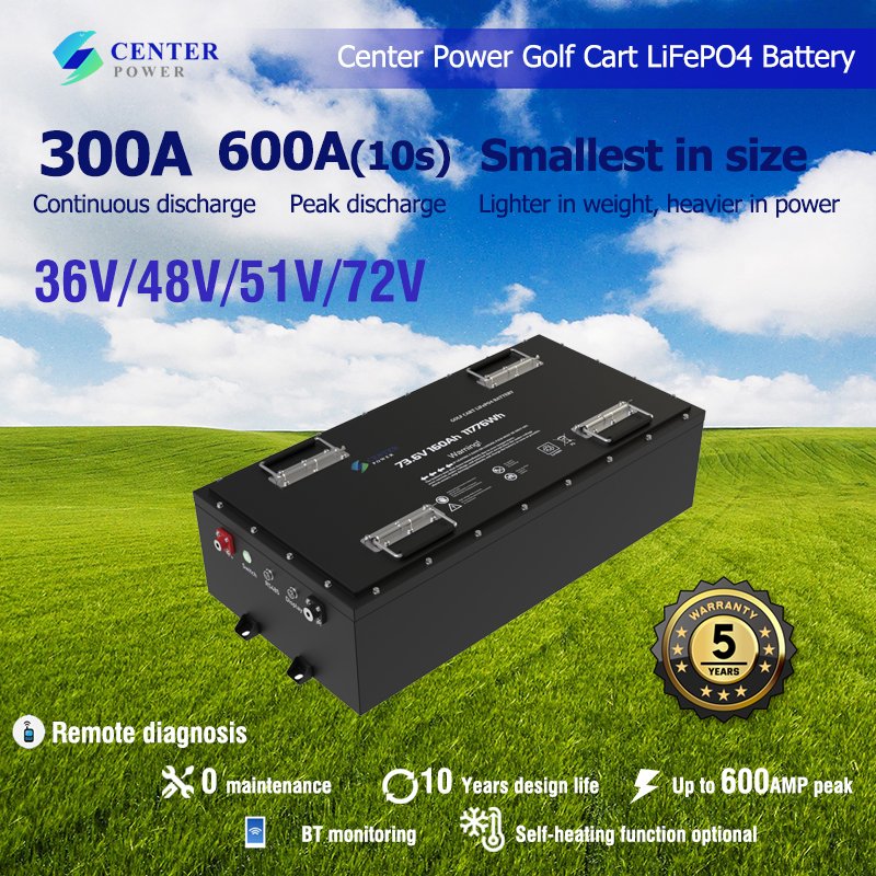 Center Power High current durable safe lithium battery packs 36v 48v 72v 160ah golf cart battery