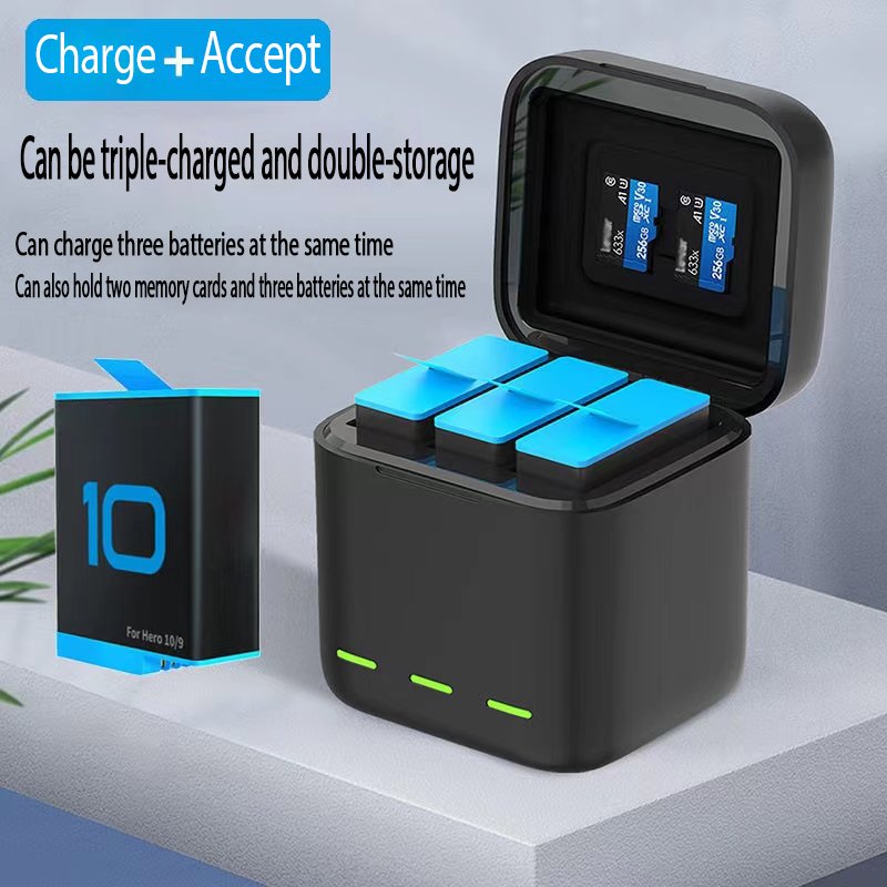 Nobi Battery 1800 mAh For GoPro Hero 10 3 Way LED Light Battery Fast Charger Box TF Card Storage For GoPro Hero 9 Accessories