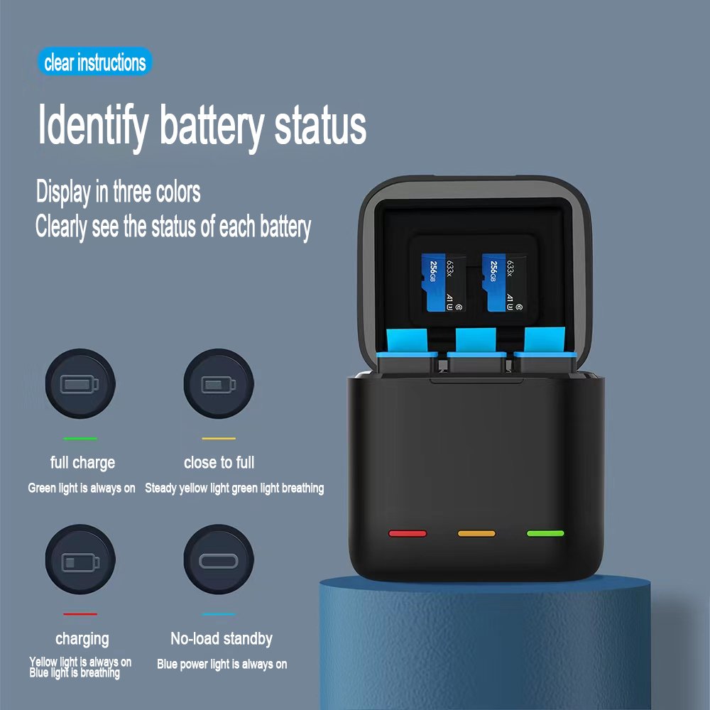 Nobi Battery 1800 mAh For GoPro Hero 10 3 Way LED Light Battery Fast Charger Box TF Card Storage For GoPro Hero 9 Accessories