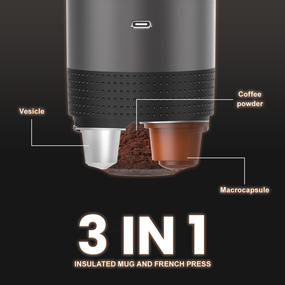 Travel Espresso Machine Heating Water Mini Portable Coffee Maker Compatible with Ground Coffee Small Large Capsules