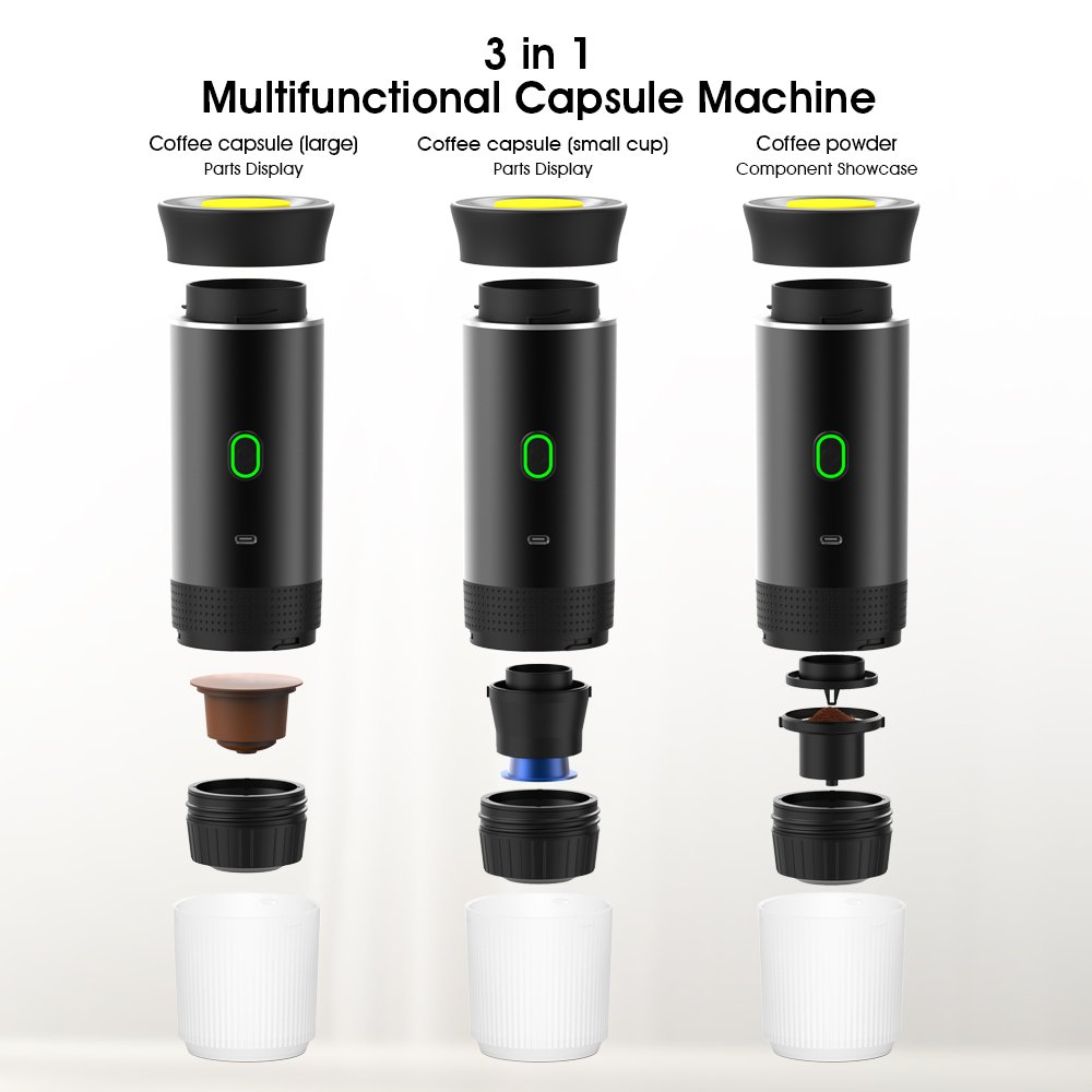 Travel Espresso Machine Heating Water Mini Portable Coffee Maker Compatible with Ground Coffee Small Large Capsules