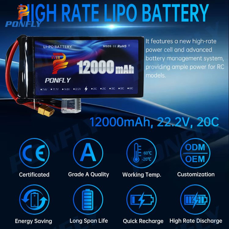 PONFLY 12000mAh 6S1P 22.2V 22Ah 20C Transporting Drone Lipo Battery For Agriculture UAV Drone Accessory RC Multicopter