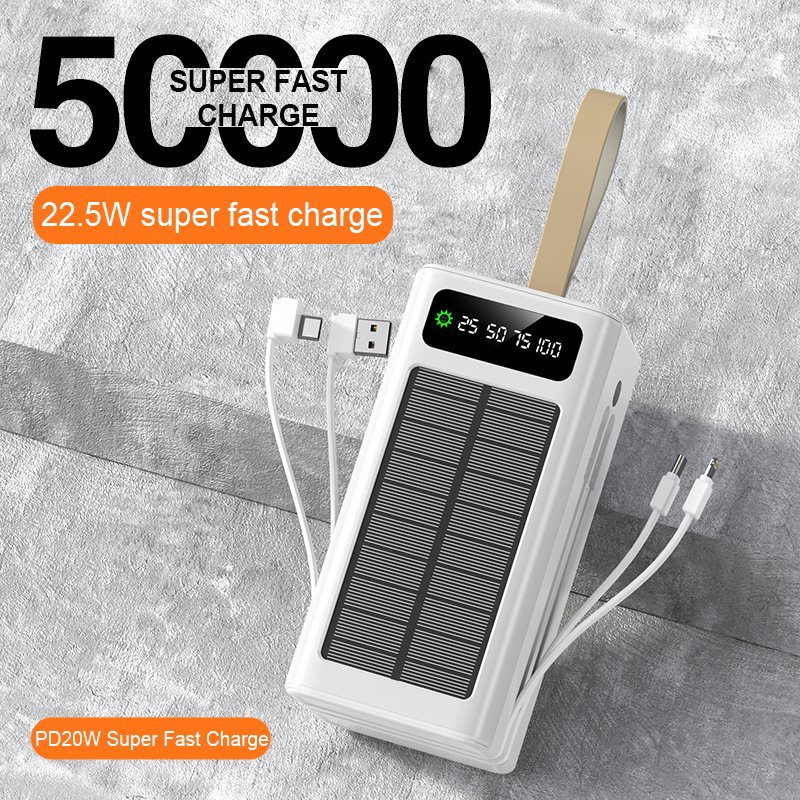 2024 New Hot selling Product Outdoor Solar Lighting Built in Fast Charging Cable Large Capacity 50000mah Mobile Power Bank