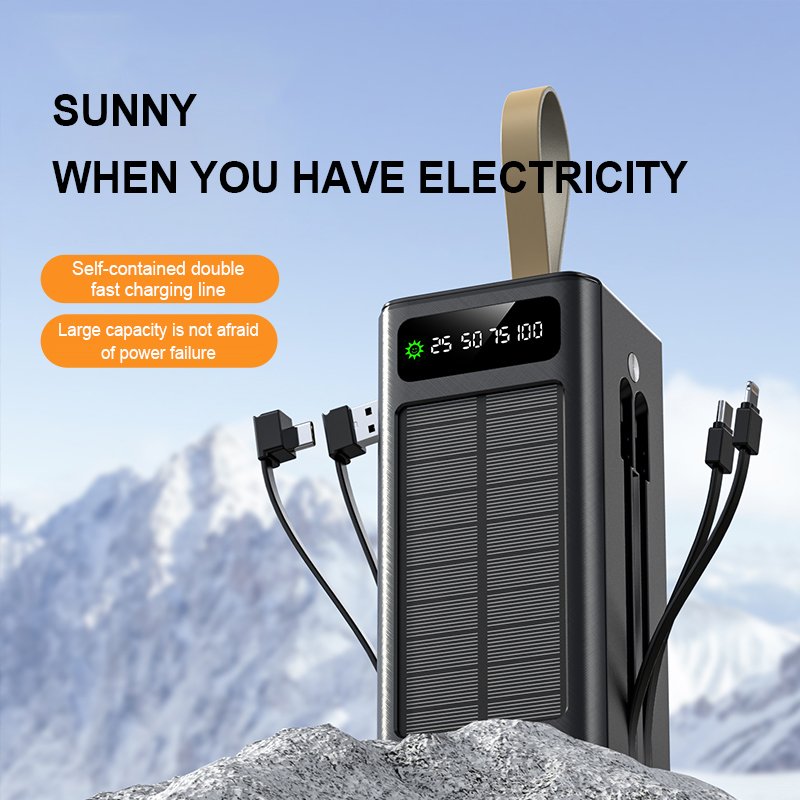 2024 New Hot selling Product Outdoor Solar Lighting Built in Fast Charging Cable Large Capacity 50000mah Mobile Power Bank