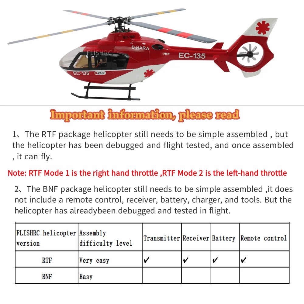FLISHRC Roban EC135 500 Size Scale Helicopter Four Rotor Blades 6CH GPS with H1 Flight Control RTF