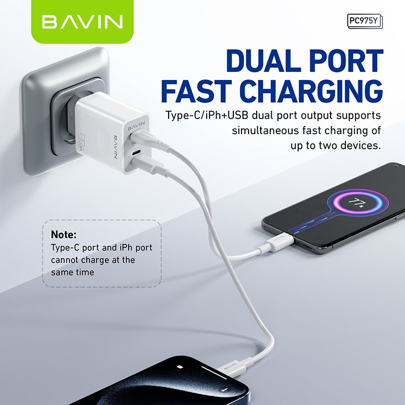 BAVIN wholesale PC975Y EU US UK QC3.0 PD 33w usb c wall mobile phone fast charging charger for cell phone