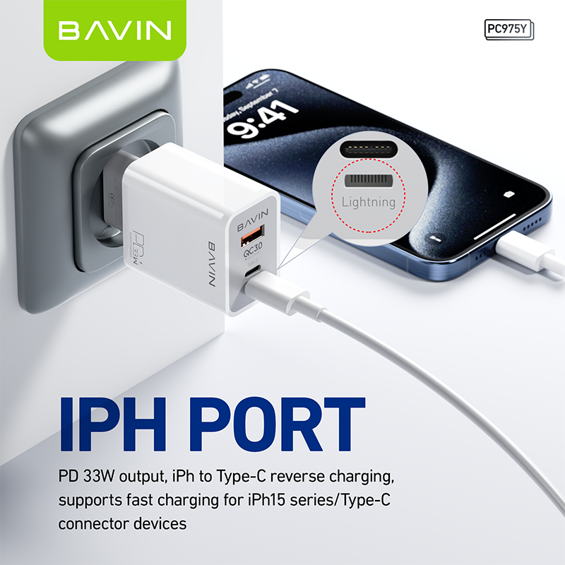 BAVIN wholesale PC975Y EU US UK QC3.0 PD 33w usb c wall mobile phone fast charging charger for cell phone