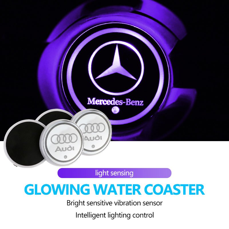 Car Logo LED Water Drink Bottle Cup Mat USB Rechargeable Intelligent Colorful Luminous Coaster RGB colorful
