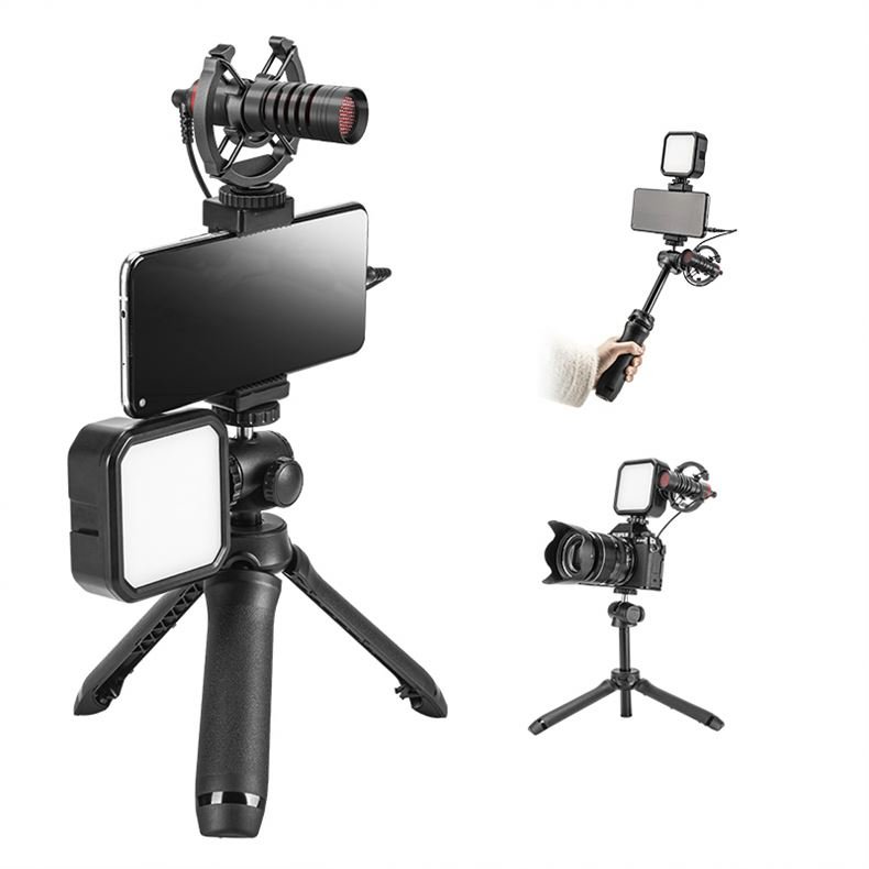 AMACEX OEM mobile LED Light Vlogging video voice recording for Mobile phone vlog camera condenser shotgun microphone kit