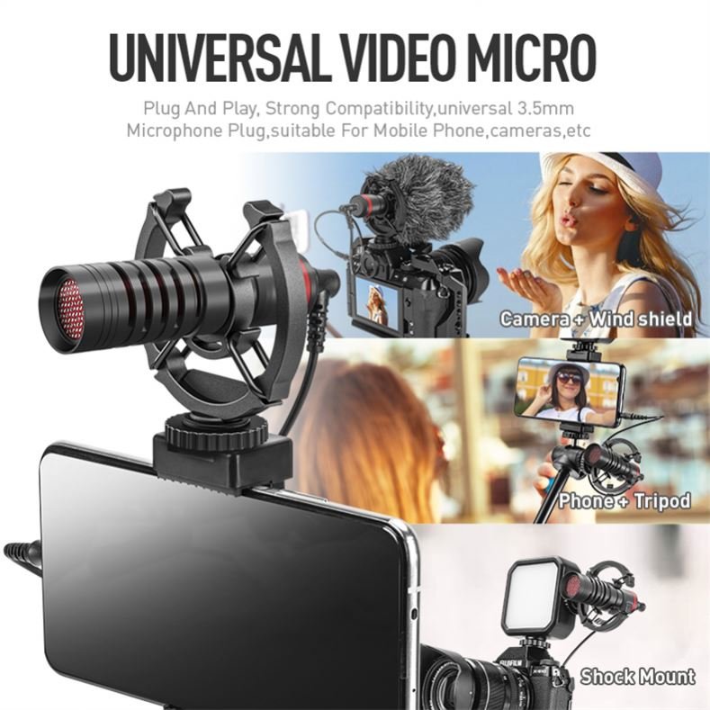 AMACEX OEM mobile LED Light Vlogging video voice recording for Mobile phone vlog camera condenser shotgun microphone kit