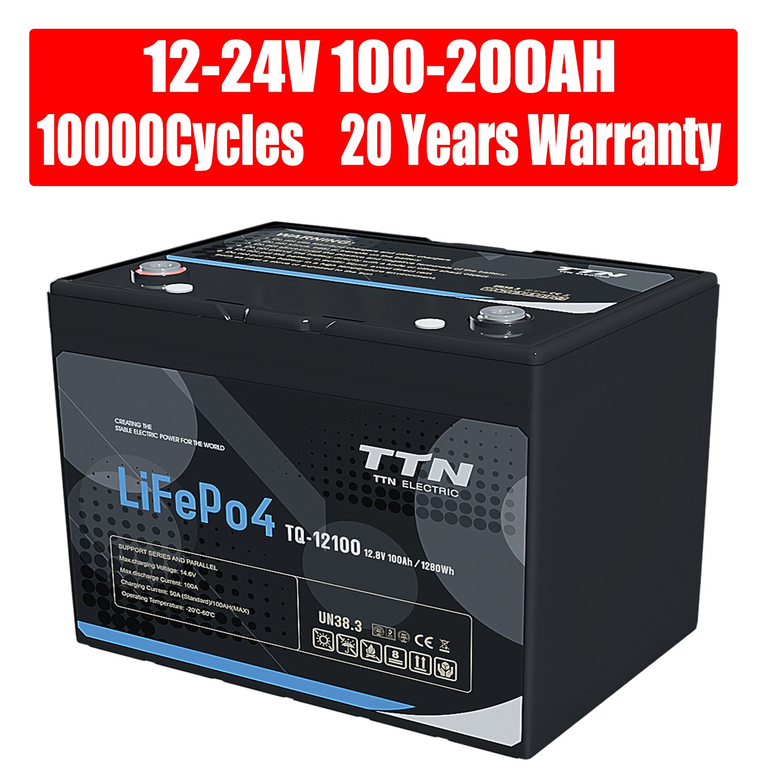 TTN Portable 12V 8V 100Ah Lithium Ion Battery 48V Forklift with 300Ah Capacity for Golf Carts and Consumer Electronics