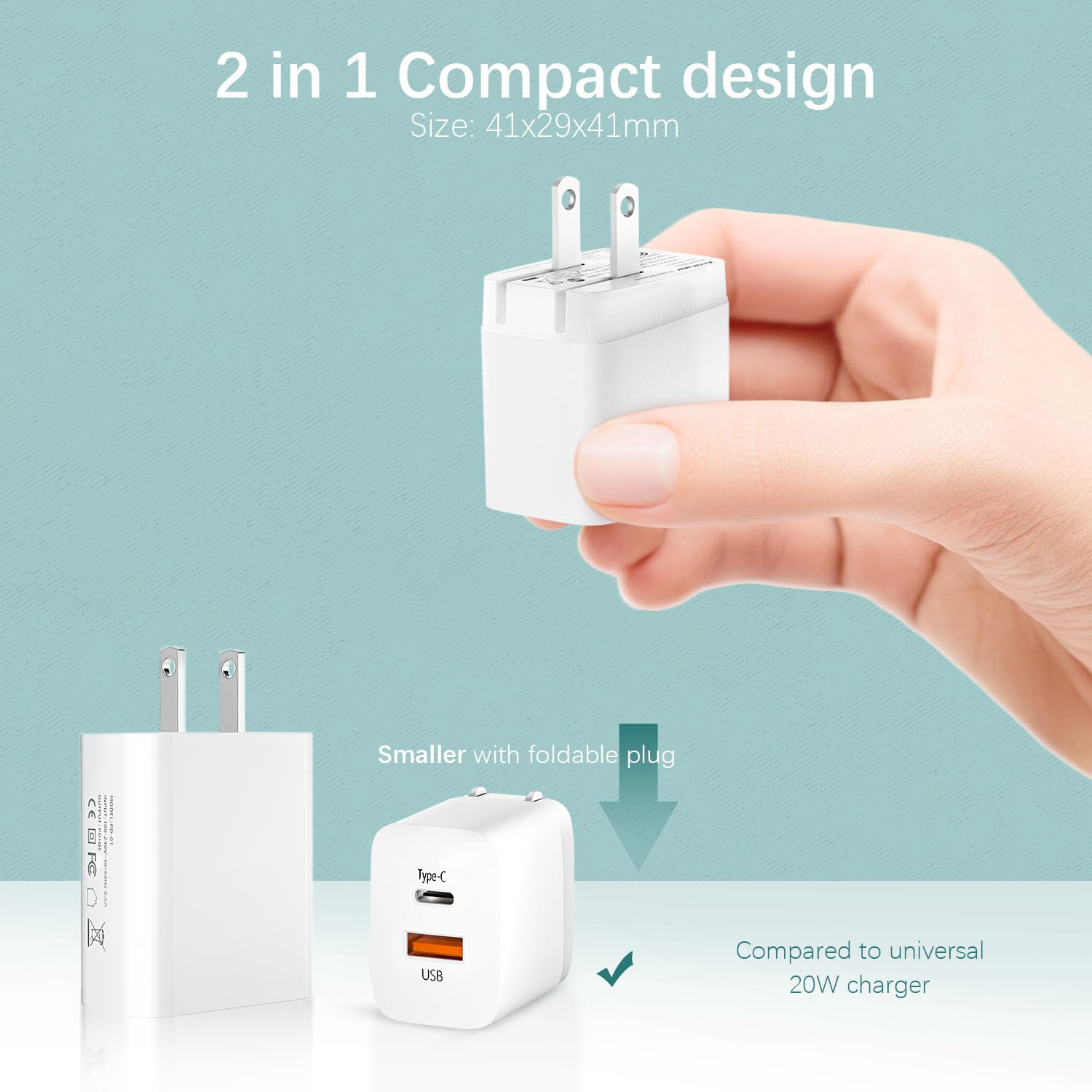 Manufacturer OEM ODM 20W 1 USB A 1 Type C Travel Phone Accessories Portable PD QC Fast Wall Battery Charger Power Supply Adapter