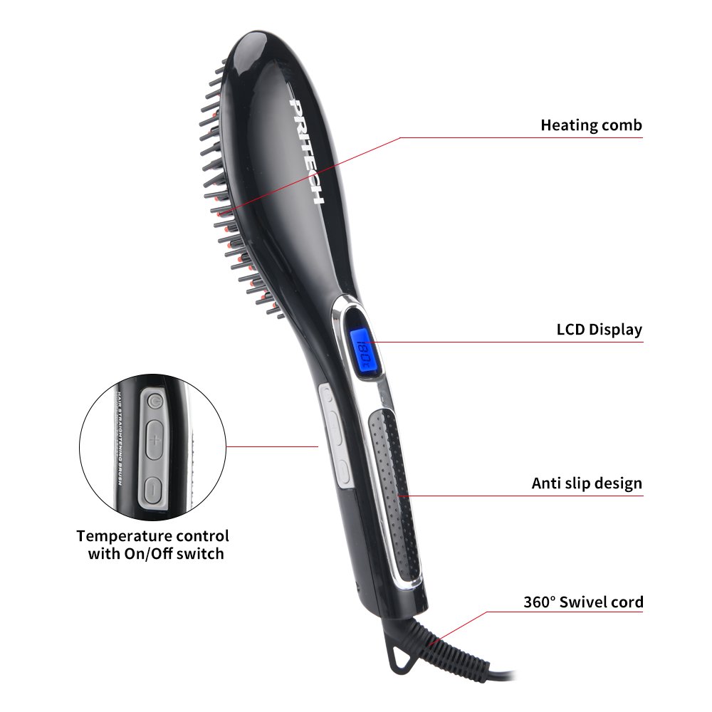 PRITECH Hair Flat Irons Electric Hair Straightener Brush Plastic Battery Powered Non Electric Products Nylon Ionic Brush 50/60HZ