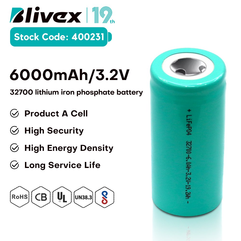 Blivex Cylindrical Cell 32700 Lifepo4 Battery 3.2V 6000Mah Li-Ion Battery Cell Rechargeable Lifepo4 Lithium Ion Batteries