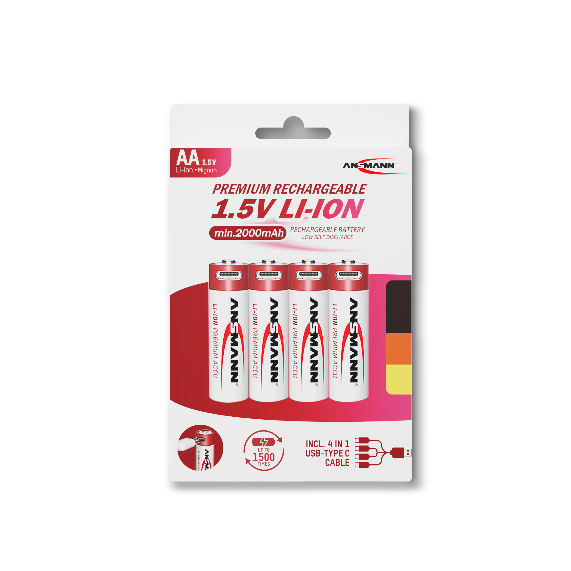 Usb Rechargeable Aa Batteries Quick Charge 1.5 Hours 1.5v Aa Size 2000mwh Lithium Battery With Micro-usb Charging