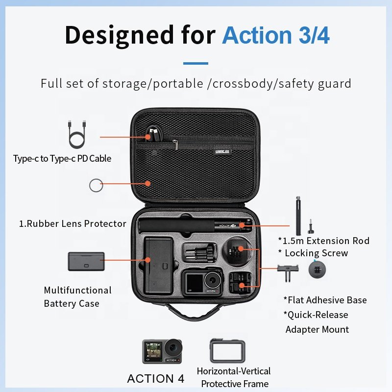 STARTRC Portable PU sport Camera battery All-purpose set Storage Bag for DJI ACTION 3 DJI ACTION 4 Action camera Accessories