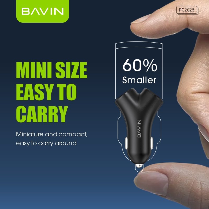 BAVIN factory wholesale PC2025 pd 30w qc fast charging mini size dual type usb c car charger for car