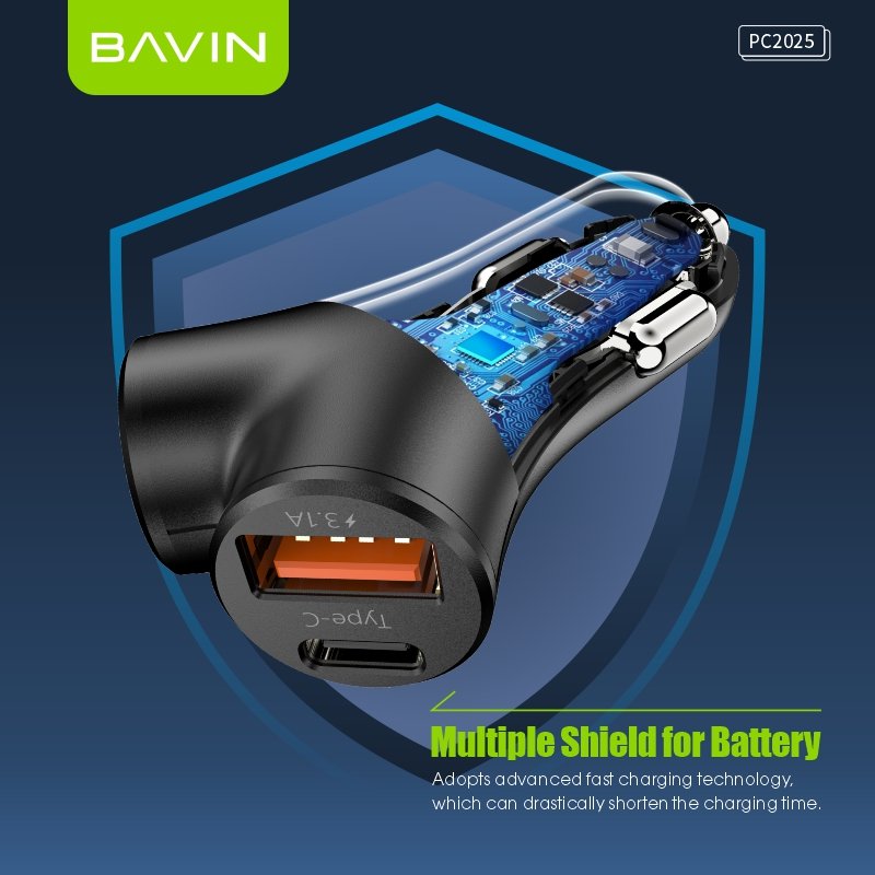 BAVIN factory wholesale PC2025 pd 30w qc fast charging mini size dual type usb c car charger for car