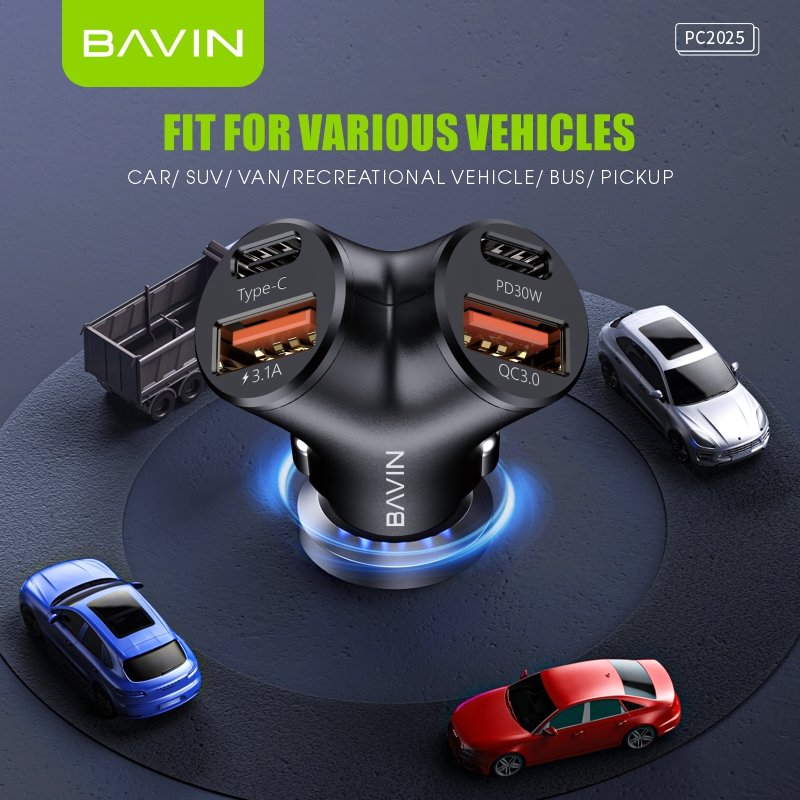 BAVIN factory wholesale PC2025 pd 30w qc fast charging mini size dual type usb c car charger for car