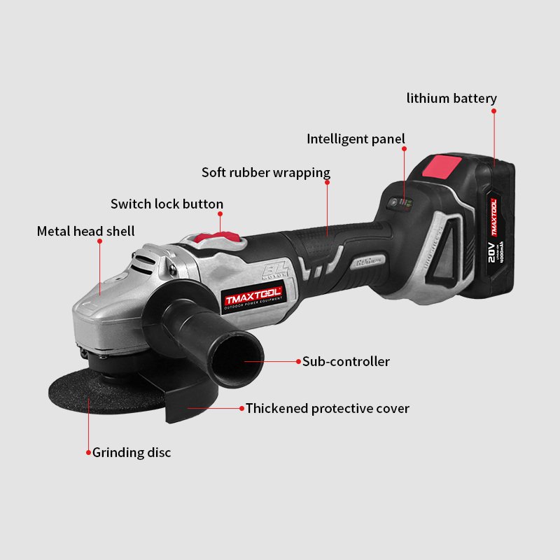 Professional 20V 4.0Ah Lithium Battery Wheel Cover Wrench Side Handle Accessory Cordless 115mm Angle Grinder