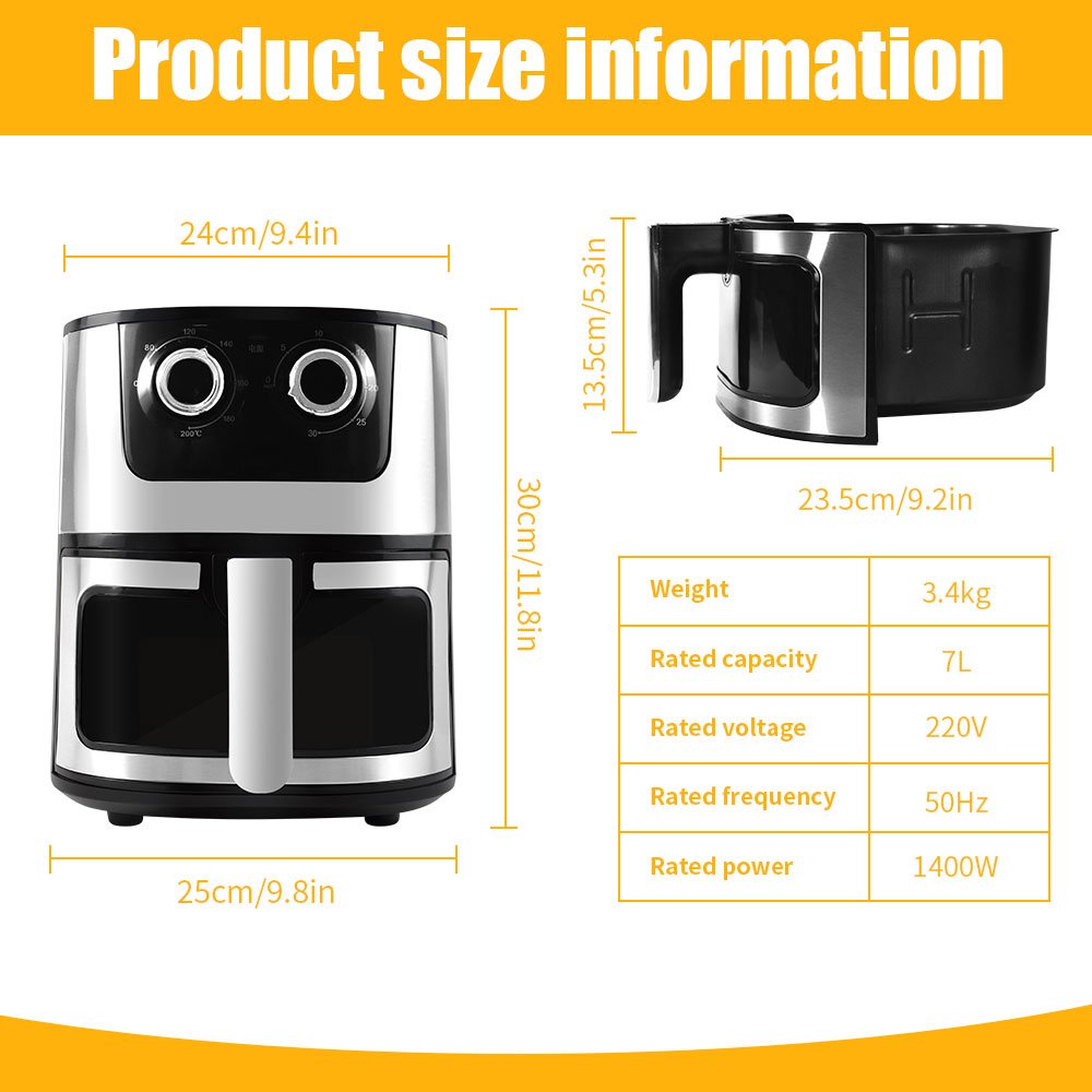 USA Free shipped kitchen accessories mechanical visualization 1400w 7L us plug Air fryer
