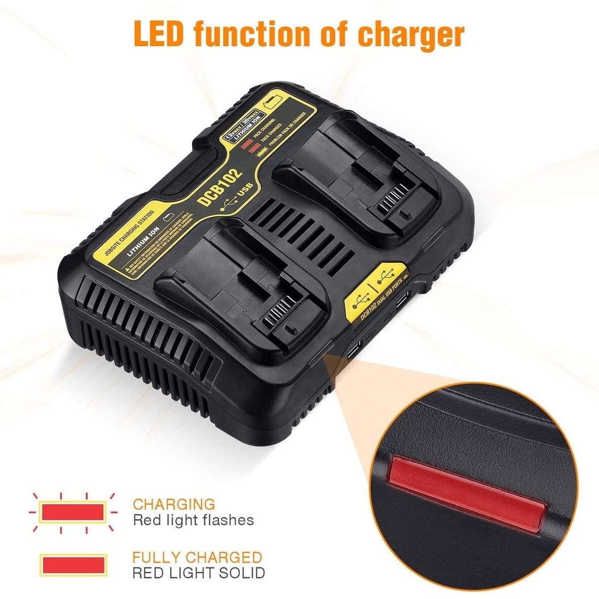 12V 20V Lithium-Ion Power tool Battery Charger For Dewalt Fast Charge DCB102 DCB112 DCB115 DCB118