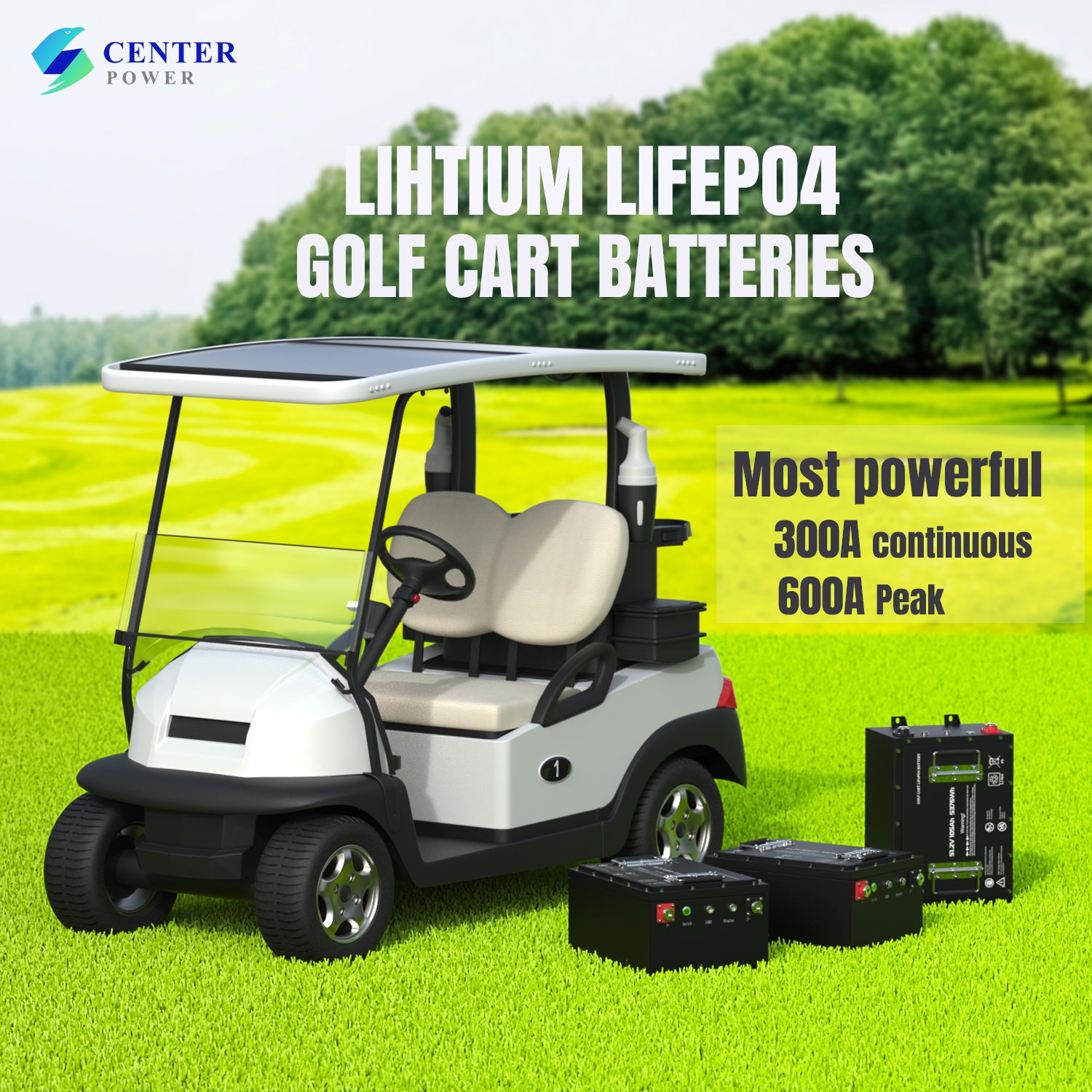 Center Power most powerful 600A peak discharge current lithium golf cart batteries 51.2V 105Ah