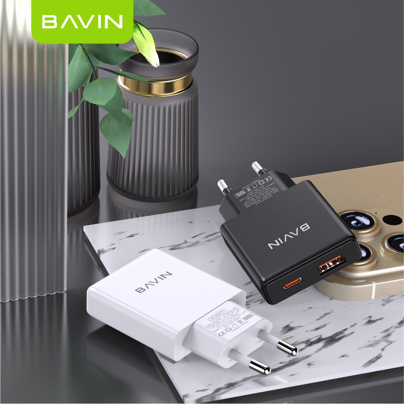 BAVIN wholesale PC2007Y PD 33W EU usb a usb c dual port fast charging mobile phone wall charger