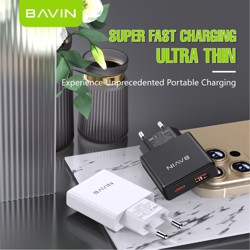 BAVIN wholesale PC2007Y PD 33W EU usb a usb c dual port fast charging mobile phone wall charger