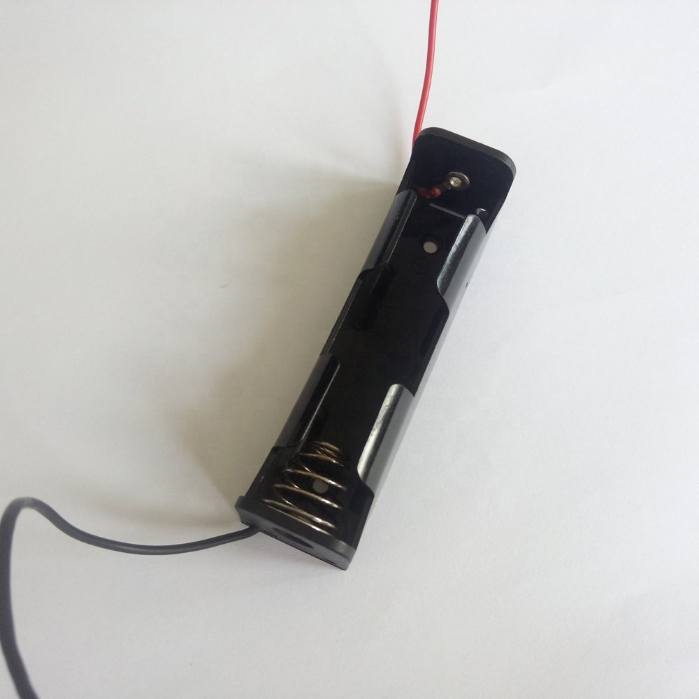 Black single 18650 3.7v battery holder with PC pin or lead wire