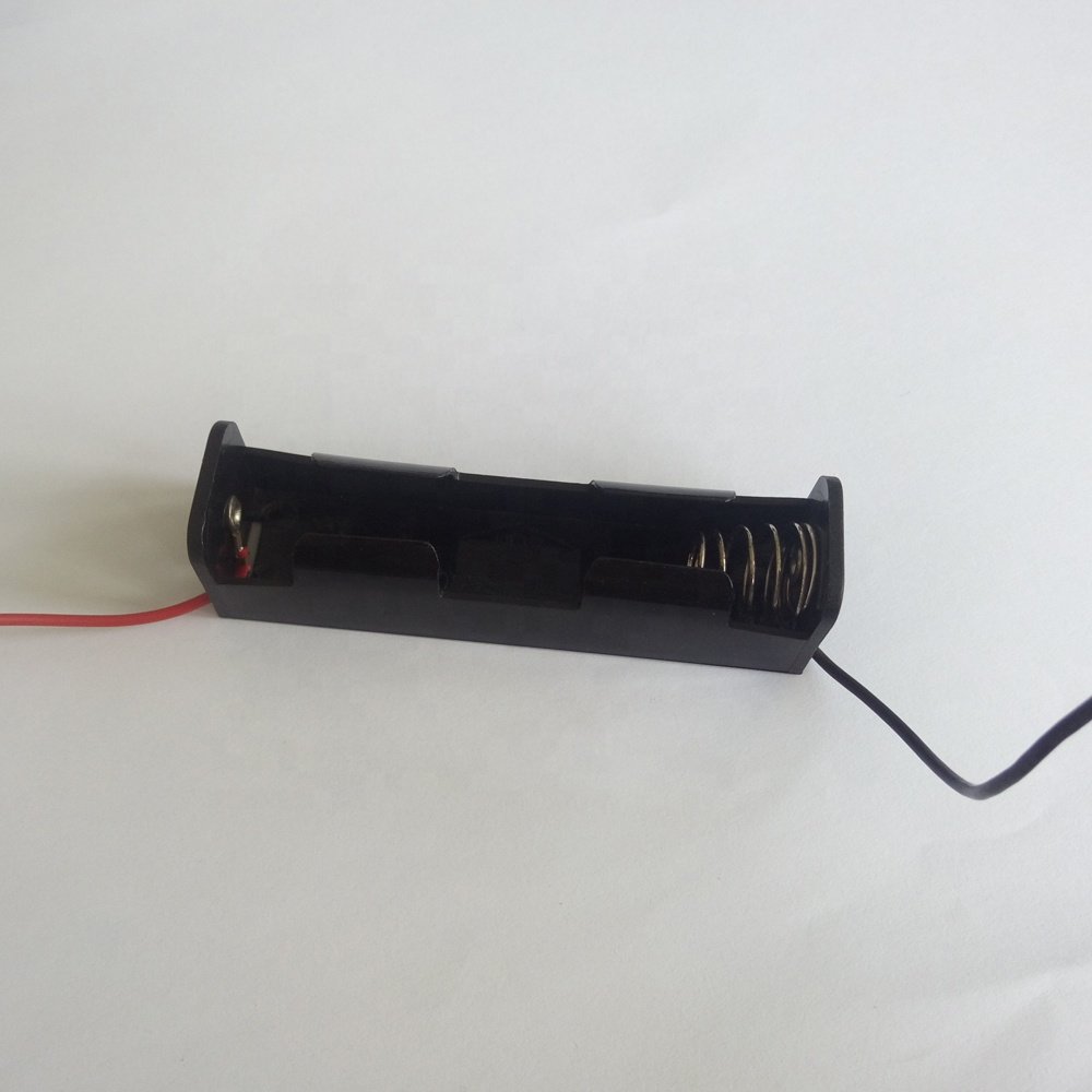 Black single 18650 3.7v battery holder with PC pin or lead wire