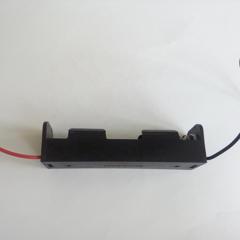 Black single 18650 3.7v battery holder with PC pin or lead wire