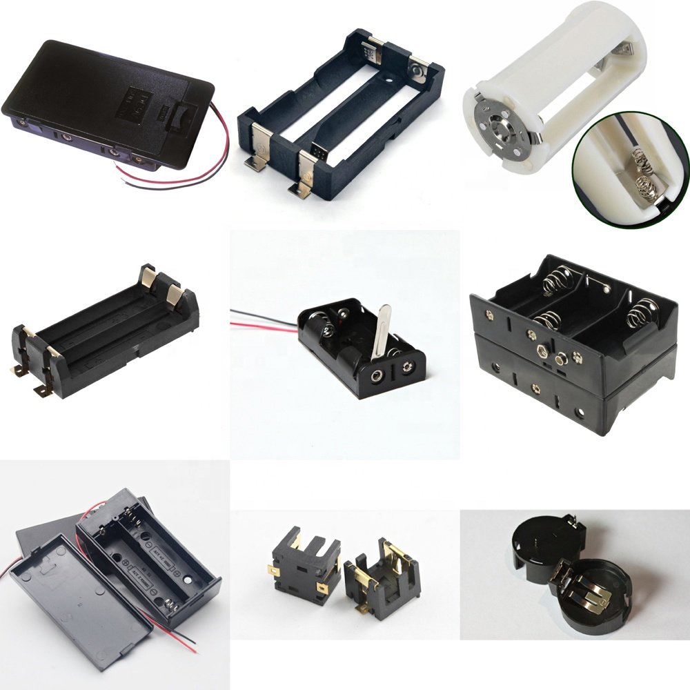 Black single 18650 3.7v battery holder with PC pin or lead wire