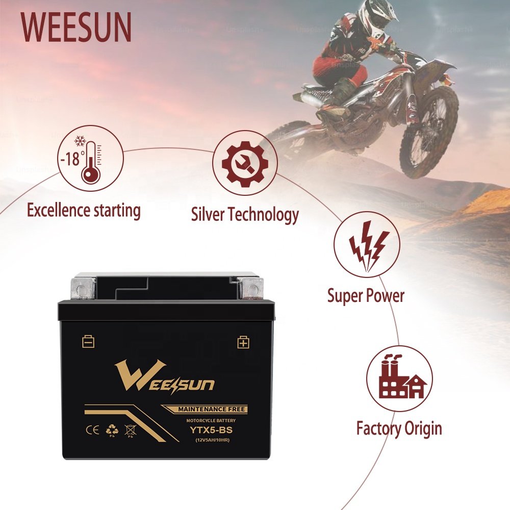 High Quality Rechargeable Good Starting Performance yt5al-bs 12V 5AH Motorcycle Parts Accessories Lead Acid Battery