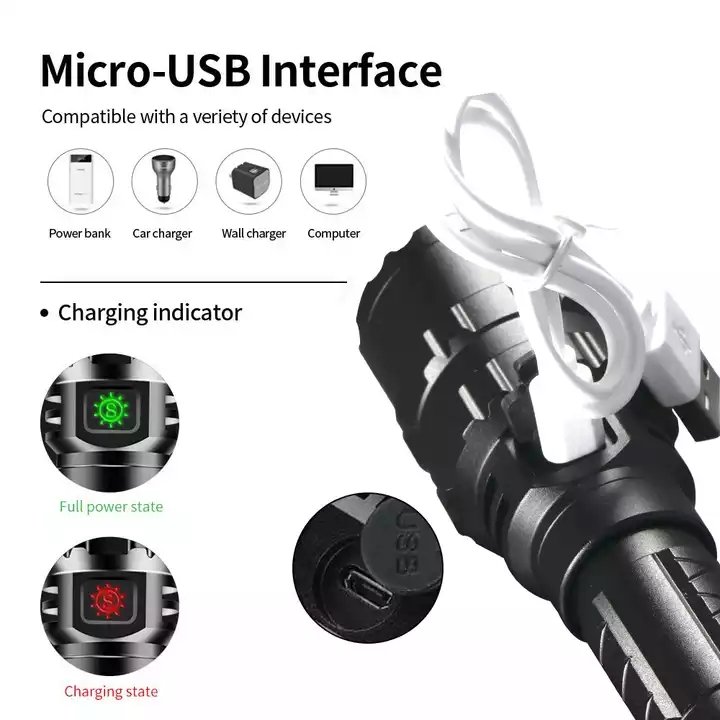 Tactical Flashlight 1600 Lumens USB Rechargeable Torch Waterproof Hunting Light with Clip Hunting Shooting Gun Accessories