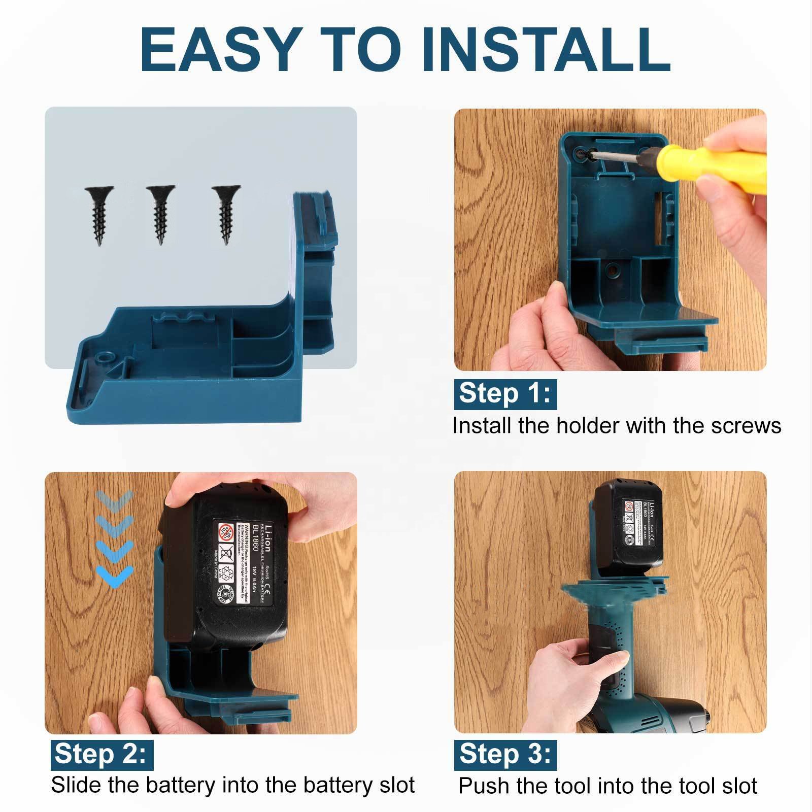 5 Packs 2 in 1 Wall Mount 18V Power Drill Holders Dock Battery Storage Rack for Makita 18V Tools & Batteries Accessories