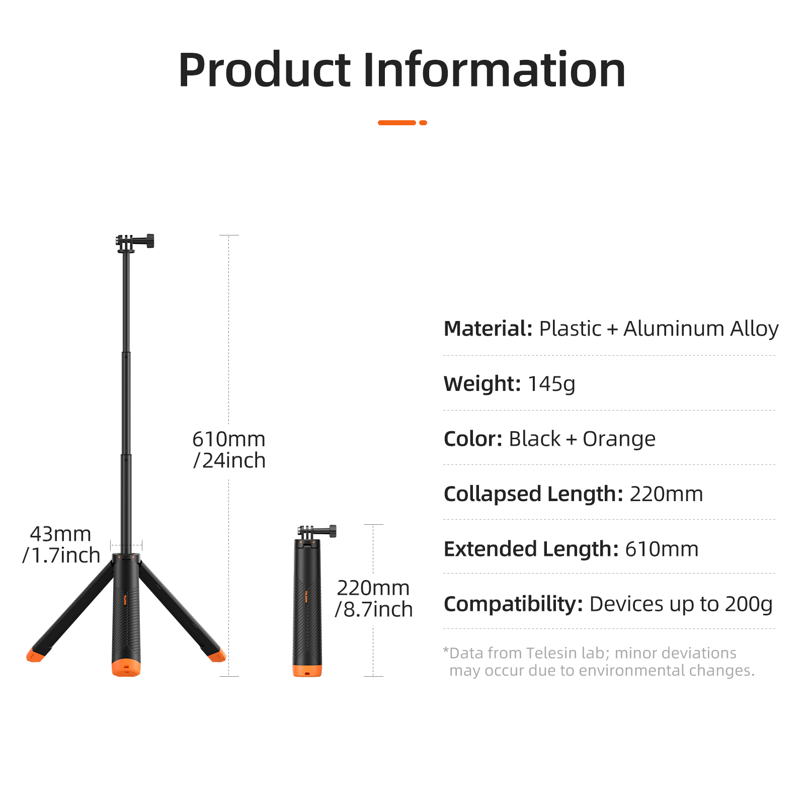 TELESIN New sport camera accessories for GoPro 13 DJI Insta630 Portable underwater Floating Tripod Selfie Stick