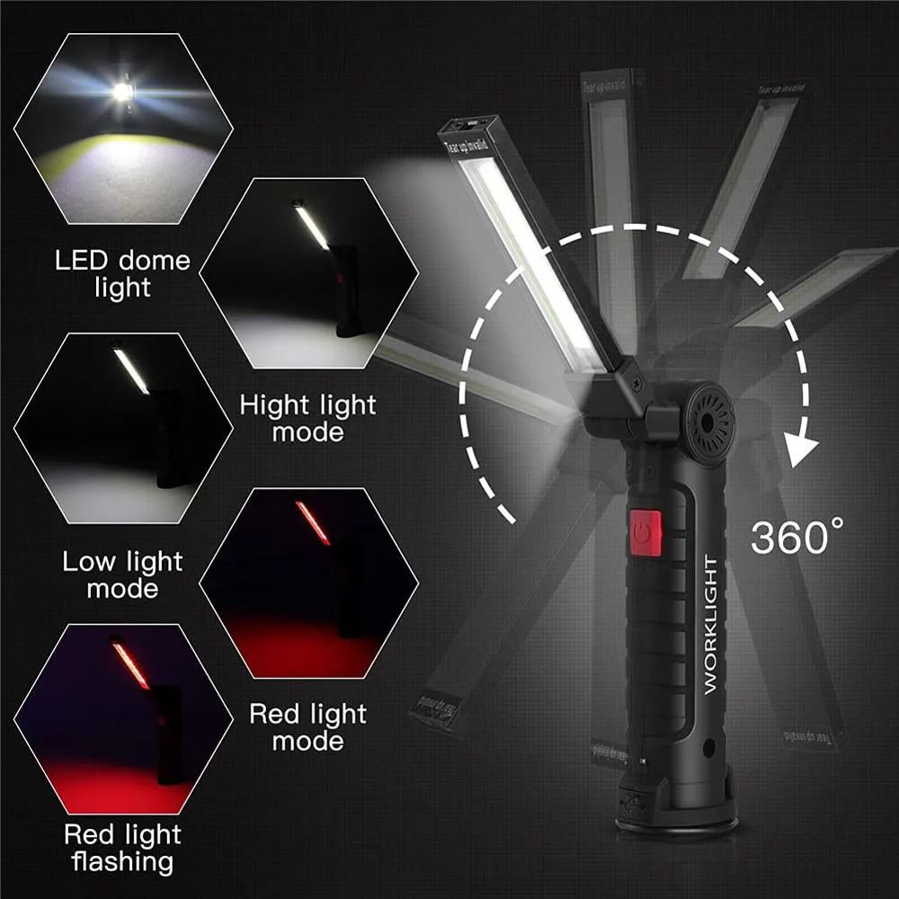 New Portable COB LED Flashlight USB Worklight w51 Magnetic Lanterna Hanging Lamp with Built-in Battery Camping Torch