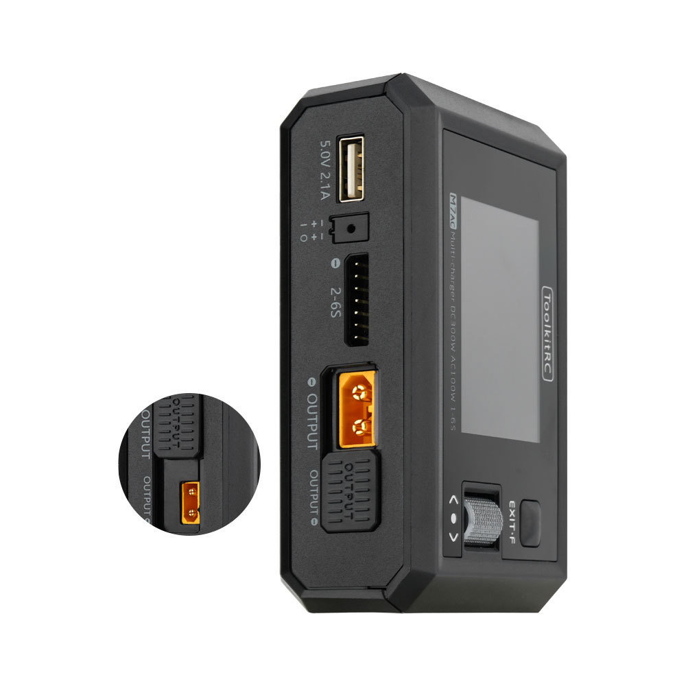 ToolkitRC M7AC 100W AC / 300W DC Input XT60 Output XT30 2-6S Lithium Battery Balance Charger for RC FPV Aircraft Drone