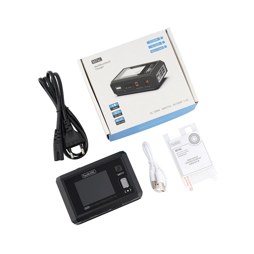 ToolkitRC M7AC 100W AC / 300W DC Input XT60 Output XT30 2-6S Lithium Battery Balance Charger for RC FPV Aircraft Drone