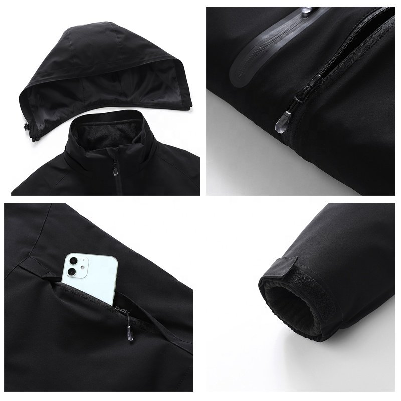 Men's 3-in-1 Thick Fleece Lined Heated Ski Jacket 15 Zones Windproof Solid Pattern Winter Wear Rechargeable Battery Not Included