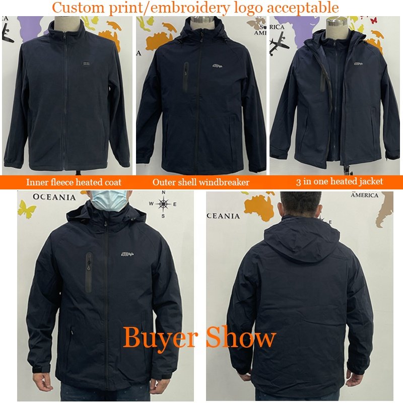Men's 3-in-1 Thick Fleece Lined Heated Ski Jacket 15 Zones Windproof Solid Pattern Winter Wear Rechargeable Battery Not Included