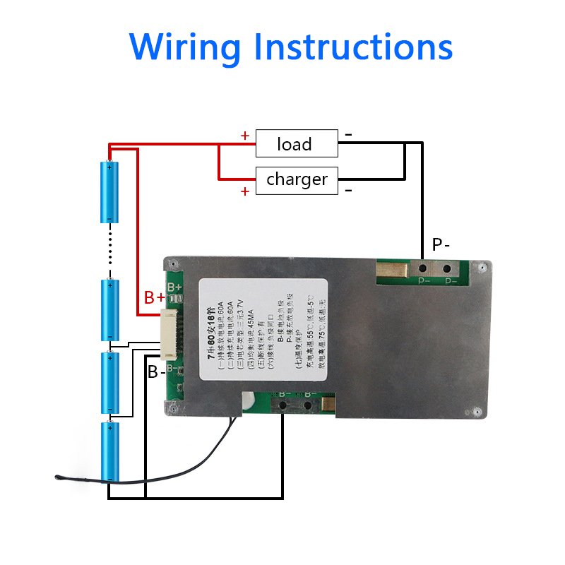 BMS 6S 7S 24V 40A 50A 60A Same Port for 3.7V Ternary Li-ion Lithium Battery Protection Board with Balance for E-bike Charging